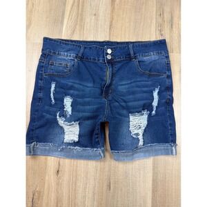 Womens Plus Size 18W Distressed Denim Shorts Dark Wash Ripped Frayed Hem Stretch